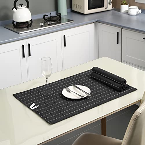 Puomue Microfiber Kitchen Towels and Dishcloths Set, 26 X 18 Inch and 12 X 12 Inch, Set of 12 Bulk Lint Free Dish Towels for Drying Dishes, Black