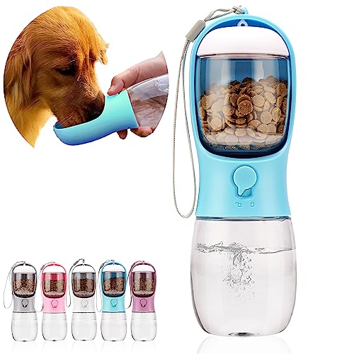 AVELORA Dog Water Bottle,Portable Pet Water Bottle with Food Container,Outdoor Portable Water Dispenser for Cat,Puppy,Pets for Walking,Hiking,Travel,Puppy Essentials,Dog Stuff(10oz)