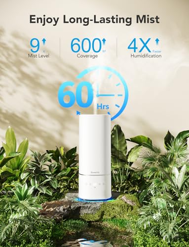 GoveeLife Humidifiers for Bedroom, 6L Top Fill Cool Mist Humidifier for Large Room, Auto Mode, Adjustable Mist, Quiet Sleep Mode, WiFi Essential Oil Diffuser Air Humidifier with RGB for Baby, Plants