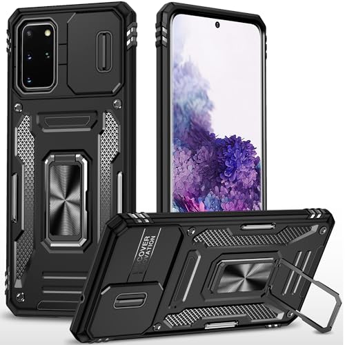 KOBBRAN for Samsung Galaxy S20 Plus Case Galaxy S20+ Plus Case with Slide Camera Cover Ring Kickstand Military Grade Shockproof Case for Galaxy S20 Plus Phone Case (Black)