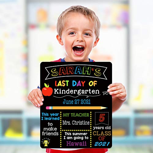 First & Last Day of School Chalkboard, 10 x 12 Inch Double Sided Back to School Sign for Kids/Girls/Boys, Reusable Wooden 1st Day of Preschool/Kindergarten Photo Props