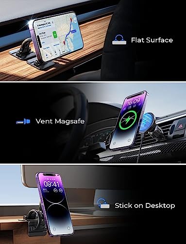 LISEN for 15W MagSafe Car Mount Charger,Universal iPhone Magnetic Wireless Car Charger,MagSafe Charging Mount Wireless for iPhone 16 Pro Max Accessories Fits iPhone 16 15 14 13 12,Black