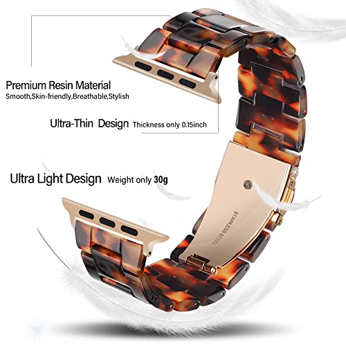 HOPO Compatible With Apple Watch Band 38mm 40mm 42mm 44mm Thin Light Resin Strap Bracelet With Stainless Steel Buckle Replacement For iWatch Series Ultra 9 8 7 6 5 4 3 2 1 SE(Cow