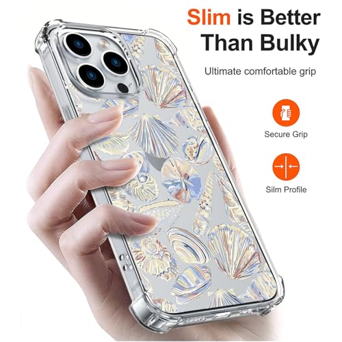 Wihytec Summer Seashell Phone Case for iPhone 12/12 PRO Beach Seashell Starfish Case Cover Clear Phone Case w/Four Corner Reinforced Shockproof Girly Women Phone Cover Transparent Phone Case