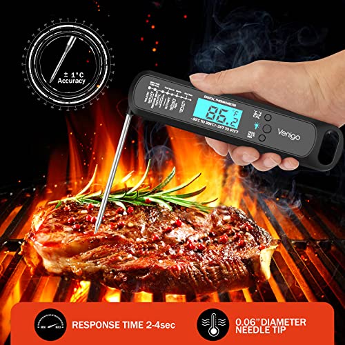 Venigo Digital Meat and Food Thermometer for Cooking and Grilling, Waterproof Instant-Read Cooking Thermometer, Kitchen Probe Thermometer for Baking, Roasting, Smoking, Deep Frying (Black)