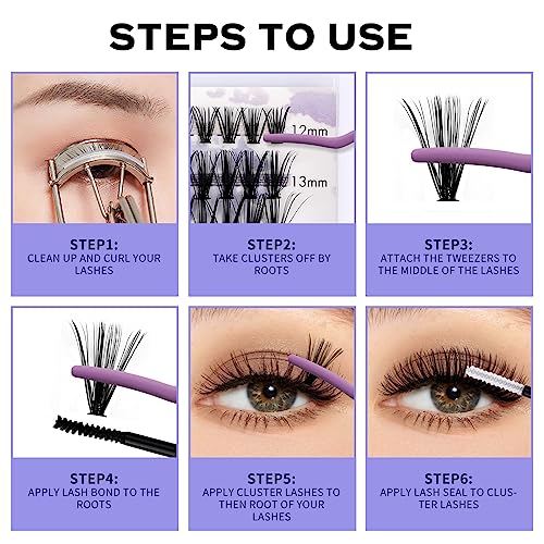 Individual Lashes DIY Eyelash Clusters 300PCS C/D Curl Lash Clusters Comfortable Cat Eye Lashes Super Soft Reusable Wispy Lashes Lash Clusters(300PCS-40D-0.07DD,8-16mm Mixed Tray)