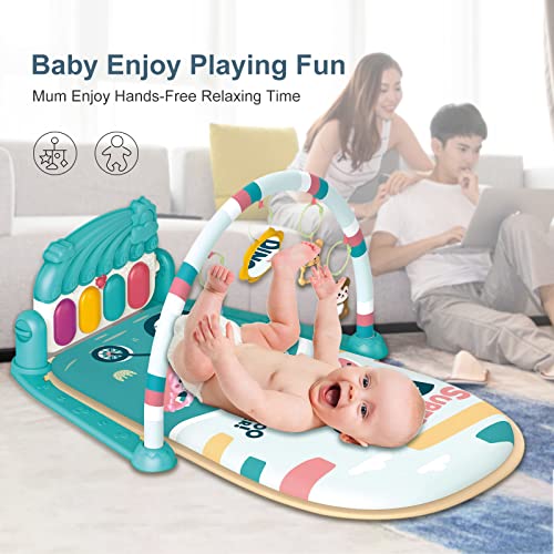 dearlomum Baby Play Mat Baby Gym, Piano Tummy Time Baby Activity Gym Mat with 5 Infant Learning Sensory Baby Toys, Music and Lights Boy & Girl Gifts for Newborn Baby 0 to 3 6 9 12 Months(Blue)