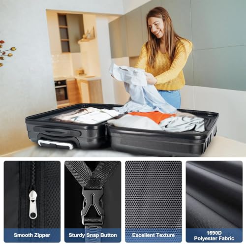 Speskiste 3 Piece Luggage Set, PC+ABS Lightweight Suitcase Sets with Spinner Wheels, Hardshell Luggage Sets with TSA Lock Black (20/24/28)