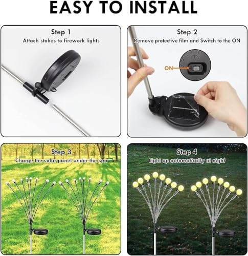 OZS 4Pack Total 32LED Solar Garden Lights - Solar Garden Lights Outdoor, Solar Firefly Lights, Sway by Wind, Solar Lights Outdoor Waterproof for Patio Pathway Decoration (Warm White)