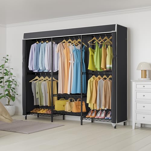 VIPEK V5C SE Garment Rack Wardrobe Closet, Heavy Duty Clothes Rack with Adjustable Shelves and Black Upgraded Polyester Cover, Black Metal Clothing Storage Organizer for Bedroom, 70.1" Lx17.3 Wx76.4 H