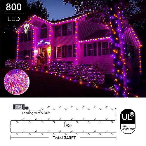 ZHOUDUIDUI Purple and Orange Halloween Lights, 800LED 330FT String Lights 8 Modes Timer Plug in Waterproof Indoor Outdoor Christmas for Garden Party Decoration, JT-EL/FC300V0200
