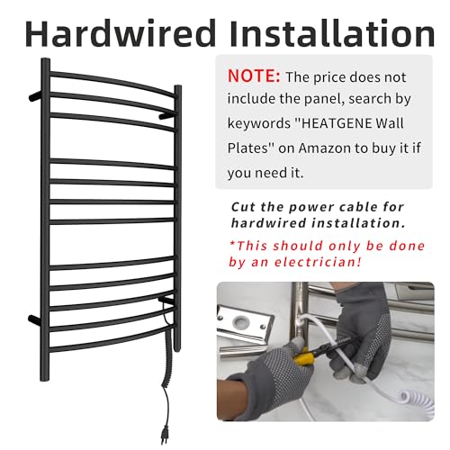 HEATGENE Towel Warmer Wall Mount Electric Plug-in/Hardwired Heated Towel Rack, 4-Supports Matte Black