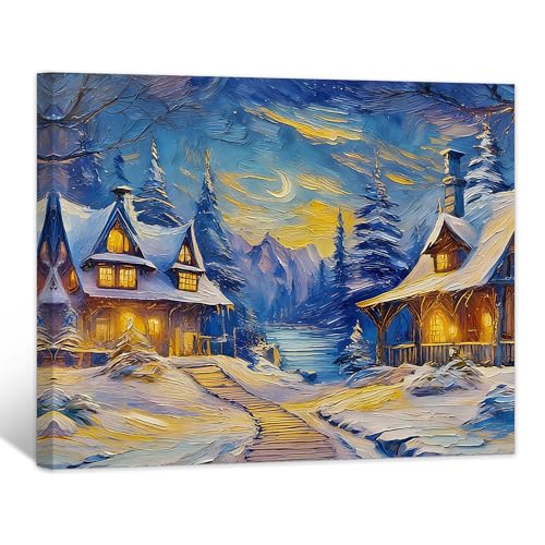 GagetElec Christmas Canvas Wall Art Framed Vintage Christmas Canvas Painting Prints Christmas Art, Christmas Tree Pictures Wall Decoration For Bedroom Living Room (Art Deco, Picture 4, 36" L x 24" W)