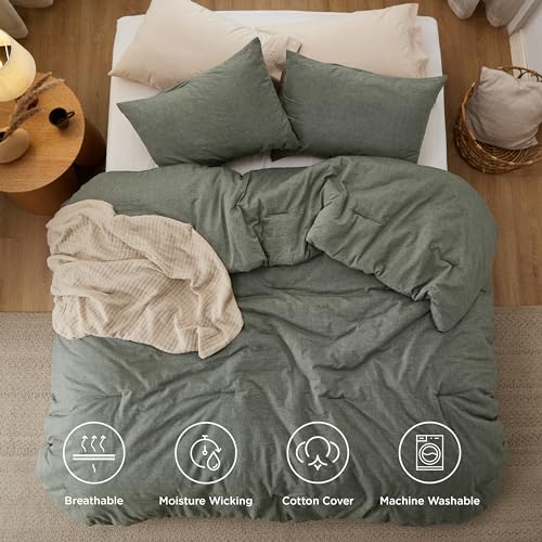 Bedsure Comforter Set King Size Denim Blue - Cotton Fabric with Microfiber Inner Fill, King Comforter Set for All Seasons, 3 Pieces, 1 Comforter (104"x90") and 2 Pillow Cases (20"x36")