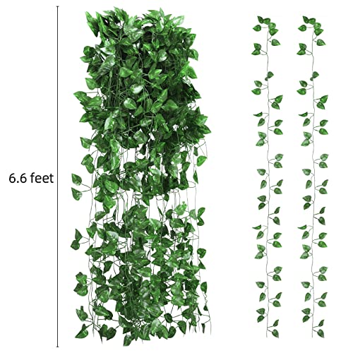 Tbestmax 315 Feet 48 Pack Artificial Ivy Leaf Plants, Green Vine Leaves, Greenery Hanging Garland, Fake Foliage Flowers for Home Kitchen Garden Office Wedding Wall Decor