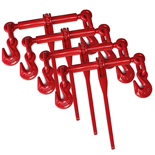 ENJ 4 Pack Ratchet Load Binder with 2 Grab Hooks, for 3/8-1/2 Grade 70 Transport Chain, Load Binder with 9,200 Pound Working Load Limit