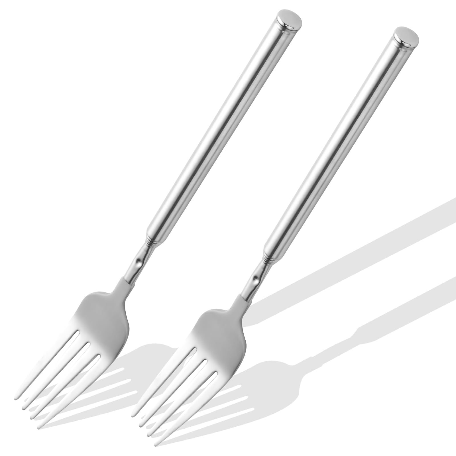 【2 PCS】Extendable Fork for Jokes, Expandable Forks, Extended/Extending/Extend Extension from 8.7" to 25.4" Long, Stainless Steel Telescopic/Telescoping/Retractable Fork. Silver
