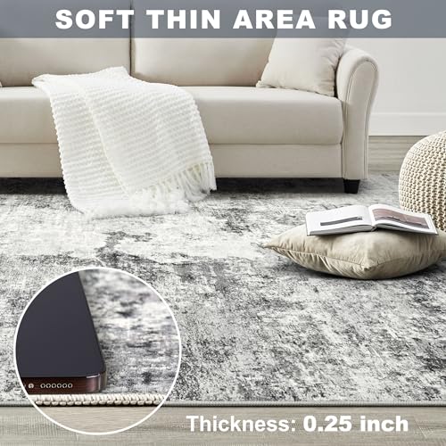 DMOYEST Living Room Area Rugs - 5x7 Abstract Large Soft Indoor Washable Rug Neutral Modern Low Pile Carpet for Bedroom Dining Room Farmhouse Home Office - Grey