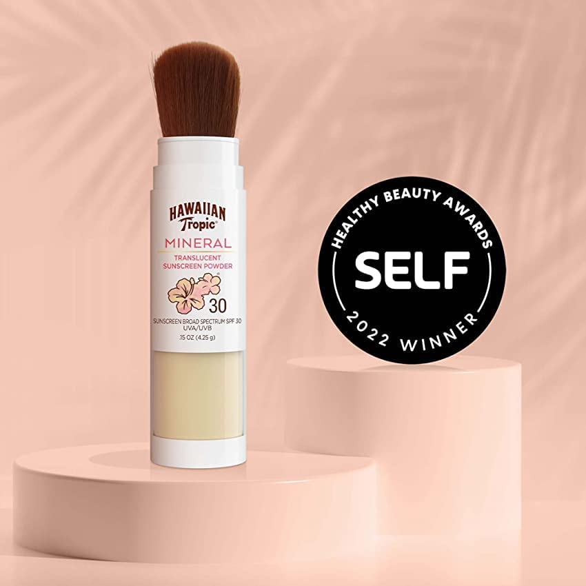Hawaiian Tropic Mineral Powder Sunscreen Brush SPF 30 | Stocking Stuffers for Adults, Christmas Gifts, Winter Vacation Essentials, SPF Powder Sunscreen for Face, Brush On Sunscreen Powder, 0.15oz
