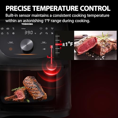 Toshiba 5.5QT Air Fryer with Heat-Q Technology, Quick and Easy Meals, 8 Preset Menus and Menu-IQ Function, 1-Degree Fahrenheit Precision, 90% Less Oil, Double-Sided Handles