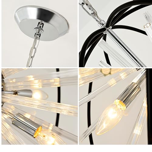 Vezzio 22'' Black and Gold Globe Sputnik Chandelier 10-Light Modern Crystal Chandelier Firework Pendant Light Fixture for Dining Room Living Room Kitchen Island Entryway Foyer Entrance Hallway