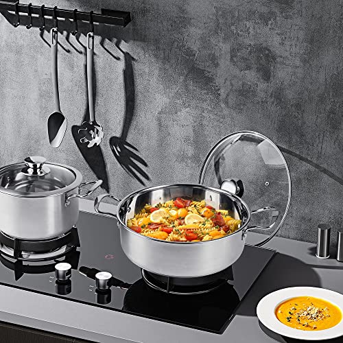 Stainless Steel Pots and Pans Set, 6 Piece Kitchen Cookware Sets with Glass Lids, Stay Cool Handle, Works with Induction, Electric and Gas Cooktops, Non Toxic, Oven & Dishwasher Safe