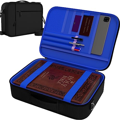 DEHITE Bible Cover Case for Women and Men – Bible Carrying Bag Large Size – | Fit Book 10.1 x 7.1 x 1.9 IN | Pen Slots | Zippered Pocket | Shoulder Strap | Premium Fabric – Black Church Christian Gift