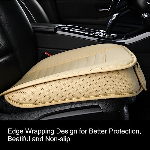 Sunny color 1pc Edge Wrapping Comfortable Car Front Seat Cover Cushion Pad Mat Protector, Anti-Slip Bottom Seat Cushion Cover for Auto with PU Leather(Beige)