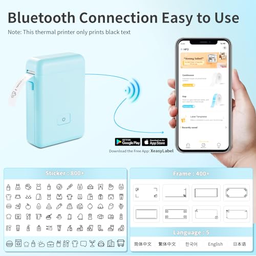 LFPERT Label Maker Machine with Tape - HP2-S Portable Bluetooth Label Printer for Storage, Office, Home, Mini Smart Phone Handheld Sticker Printer with Multiple Templates Font Icon (Blue)