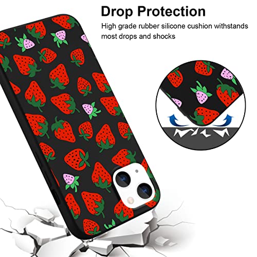 JOYLAND Liquid Silicone Case Compatible with iPhone 14,Soft Shockproof Protection Cover Support Wireless Charging Strawberry Pattern Slim Thin Designed for iPhone 14 Case Girls Women