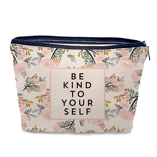 Nogrit Inspiring gifts,be kind Makeup Bag,inspirit Cosmetic Bag,Be Kind to Yourself, Pink Floral Makeup Bag,Encouragement Gifts for Women Teen Girls,Inspiring gifts for women girls