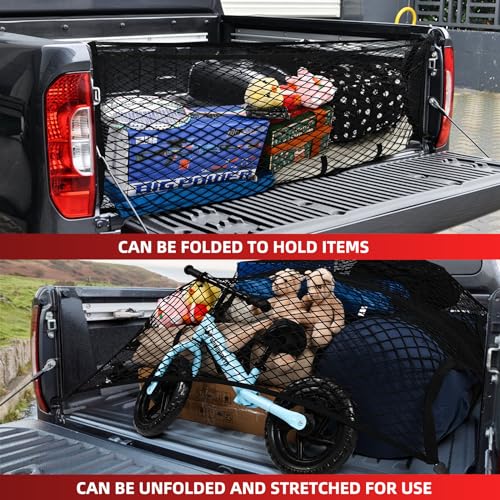 Cargo Net for Pickup Truck Bed,Truck Bed Net,Stretchable Mesh Organizer for Pickup Trunk Bed,Truck Cargo Net with 4 Pcs Metal Carabiner Clips and 4 Hooks，Suitable for Daily Light Loads of Trucks SUV