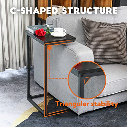 AMHANCIBLE C-Shaped End Table Set of 2, Couch Tables That Slide Under, TV Trays, Side Table for Small Space, Bedside Tables for Living Room, Bedroom, Metal Frame, Black HET02BBK