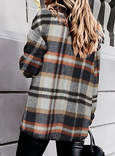 Magritta Womens Thick Shirt with Bust Pockets Cozy V Neck Collared Cuffed Button Down Long Sleeve Shacket Jacket Plus Size Coat Blouse Geometry Orange Medium
