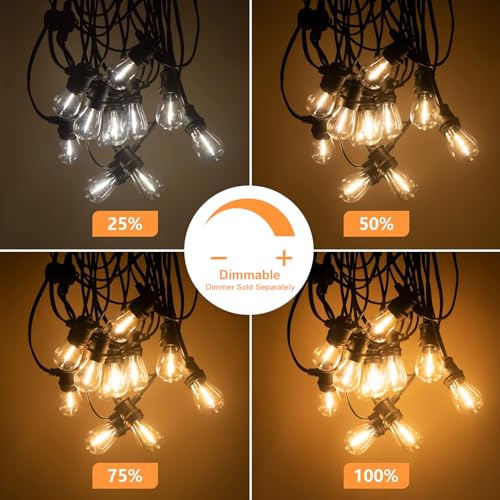 SUNTHIN Outdoor String Lights, 48FT Patio Lights with 16 LED Shatterproof Bulbs for Outside, Backyard, Deck, Porch, Garden, Bistro, Cafe, Party