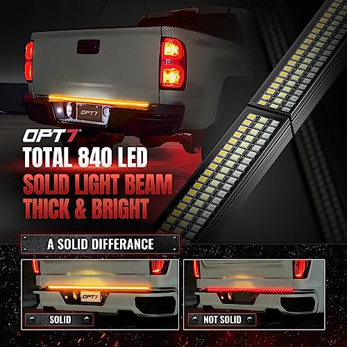 OPT7 48" Redline Parlux Triple Row LED Tailgate Light Bar w/Sequential Amber Turn Signal - Weatherproof Rigid Aluminum Light Strip for Colorado Frontier Ranger - Full Function Reverse Brake Running