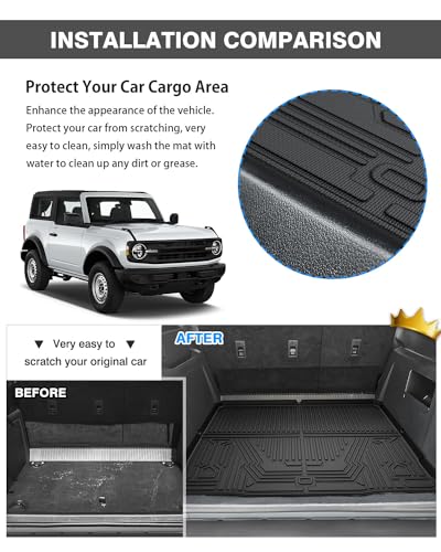 Powerty Floor Mats for 2021-2023 2024 Ford Bronco 4-Door Accessories All Weather Floor Liner 3D TPE 1st & 2nd Row Floor Mat Heavy-Duty Floor Liners