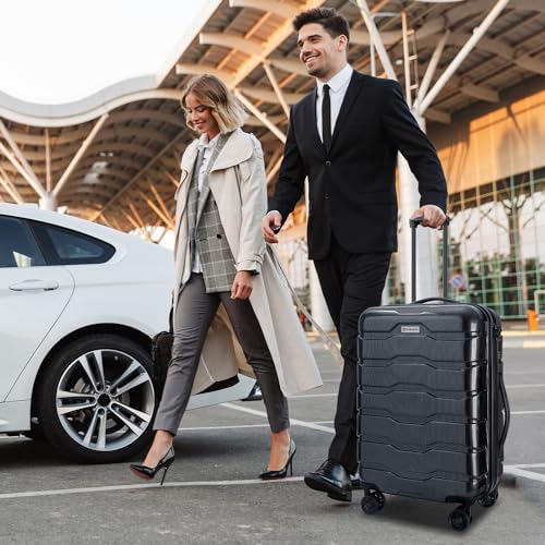 Speskiste 3 Piece Luggage Set, PC+ABS Lightweight Suitcase Sets with Spinner Wheels, Hardshell Luggage Sets with TSA Lock Black (20/24/28)