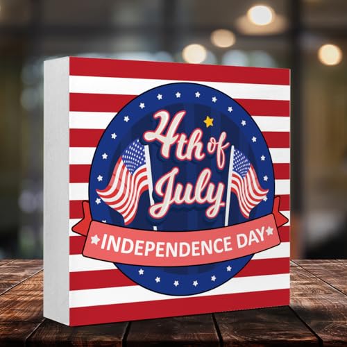 4th of July Independence Day Wooden Box Sign Desk Decor,America Wood Sign,July 4th Decorations,Independence Day Wooden Plaque,USA Patriotic Decor