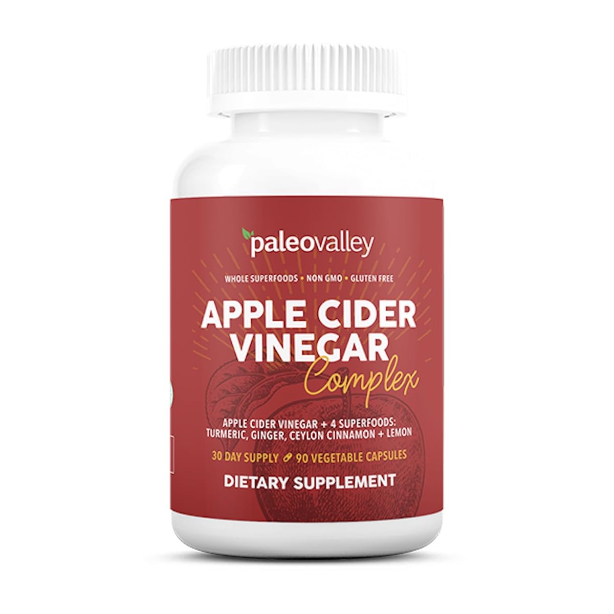 Paleovalley Apple Cider Vinegar Complex with Superfoods - Turmeric, Ginger, Ceylon Cinnamon and Lemon - 84 Vegetable Capsules