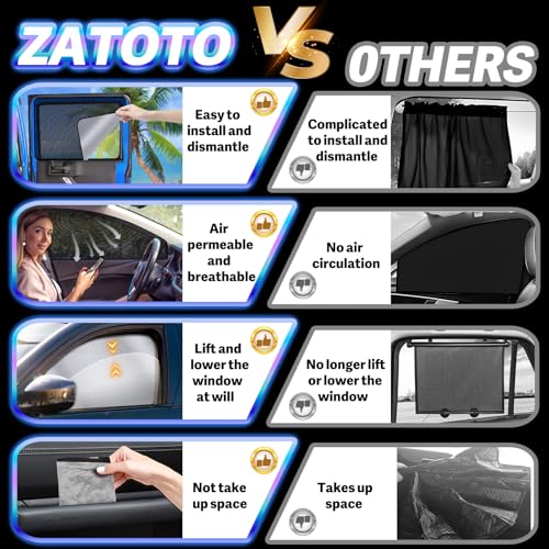 ZATOOTO Car Window Shade for Baby, Car Shades for Back Windows Heavy Duty Double Sided Mesh Rear Window Sun Shade Silver for Sun Reflection Black for Privacy Car Sleeping Camping Remote Telecommuting