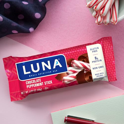 LUNA Bar - Chocolate Peppermint Stick - Gluten-Free - Non-GMO - 7-9g Protein - Made with Organic Oats - Low Glycemic - Whole Nutrition Snack Bars - 1.69 oz. (12 Pack)