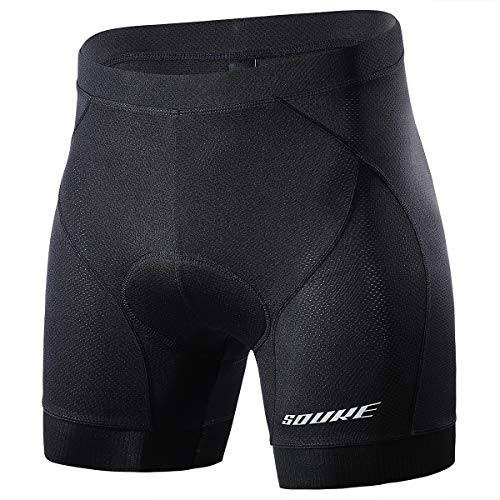 Souke Sports Men's Cycling Underwear Shorts 4D Padded Bike Bicycle MTB Liner Shorts with Anti-Slip Leg Grips Black