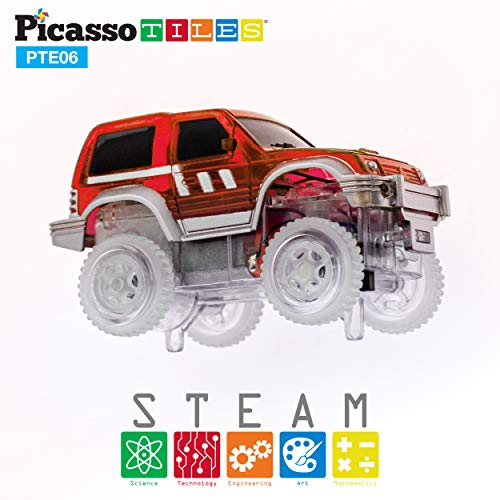 PicassoTiles 2 Piece Swift Highly Detailed Race Track Truck Dinosaur Cars Accessories in Bulk Package Compatible with STEM Magnetic Tile Race Track Building Kits for Kids Boys & Girls Ages 3+ PTE10