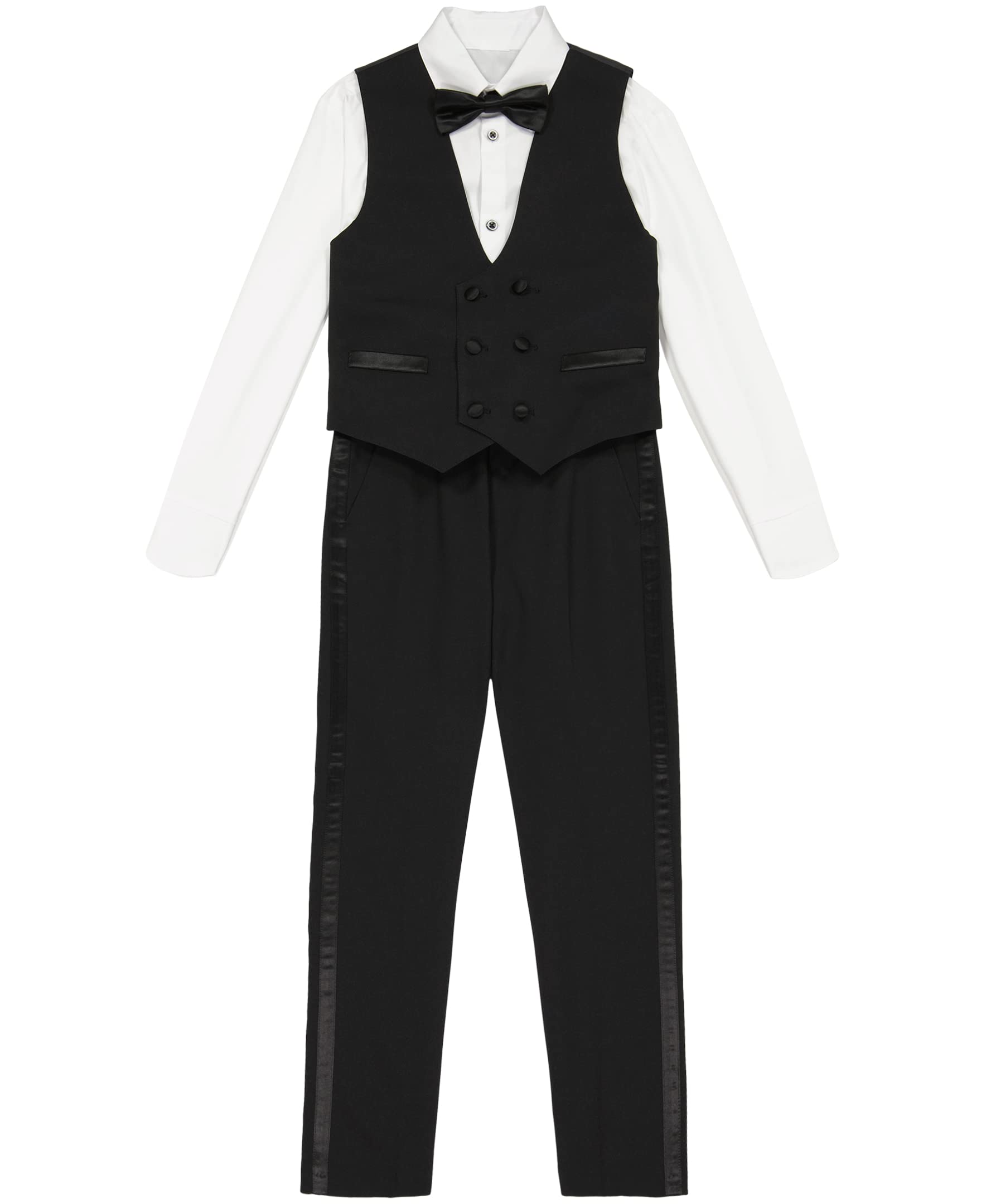 Van Heusen Boys' 4-Piece Formal Suit Set, Vest, Pants, Collared Dress Shirt, and Tie, Tuxedo, 2T