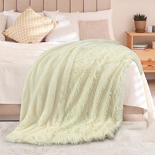 TOONOW Extra Soft Fuzzy Faux Fur Throw Blanket 50"x60", Reversible Lightweight Fluffy Cozy Plush Comfy Microfiber Fleece Decorative Shaggy Blanket for Couch Sofa Bed, Barlett Pear