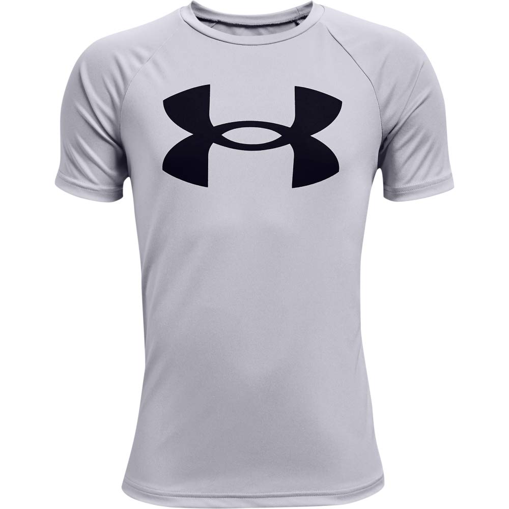 Under Armour Boys Tech Big Logo Short Sleeve T-Shirt , Mod Gray Light Heather (011)/Black , Large