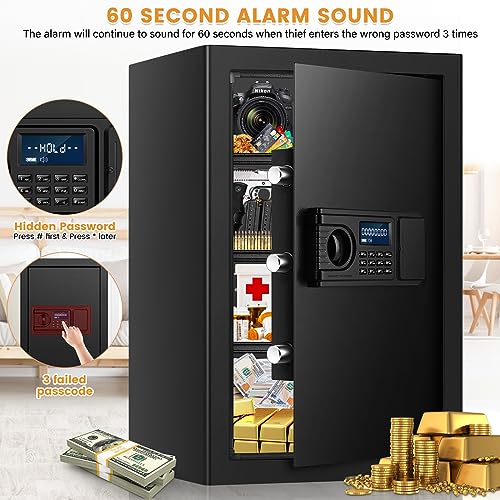 4.2 Cu ft Extra Large Safe Box Fireproof Waterproof, Security Home Safe with Fireproof Bag, LCD Digital Keypad Key Lock and Removable Shelf, Fire Document Safe for Money Medicines Jewelry Valuables
