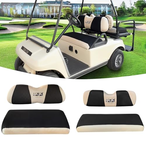10L0L Golf Cart Front Rear Seat Cover Set for EZGO TXT RXV & Club Car DS 2000-up(Flat Backrest), Made of 3D Air Mesh Polyester Fabric Breathable Washable, Black