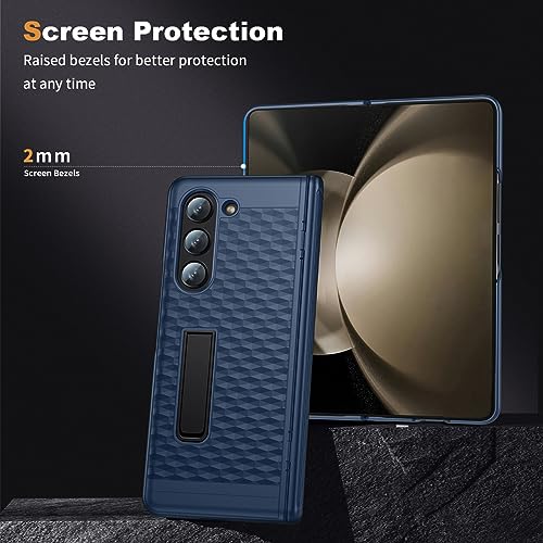 for Samsung Galaxy Z Fold 5 Phone Case: 3D Geometric Design Stand Case with Hinge Protection & Screen Protector - Anti Slip Anti-Scratch Rugged Protective Cover for Samsung Z Fold 5 5G 2023 (Green)